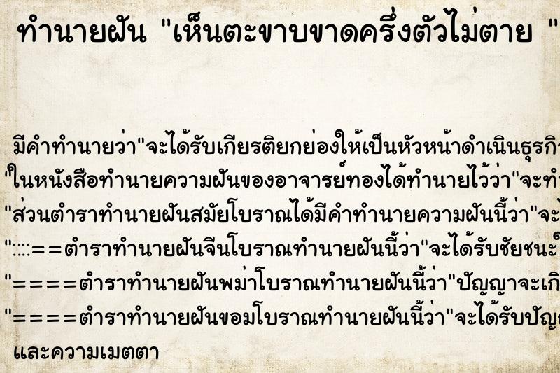 ทำนายฝัน เห็นตะขาบขาดครึ่งตัวไม่ตาย  ตำราโบราณ แม่นที่สุดในโลก